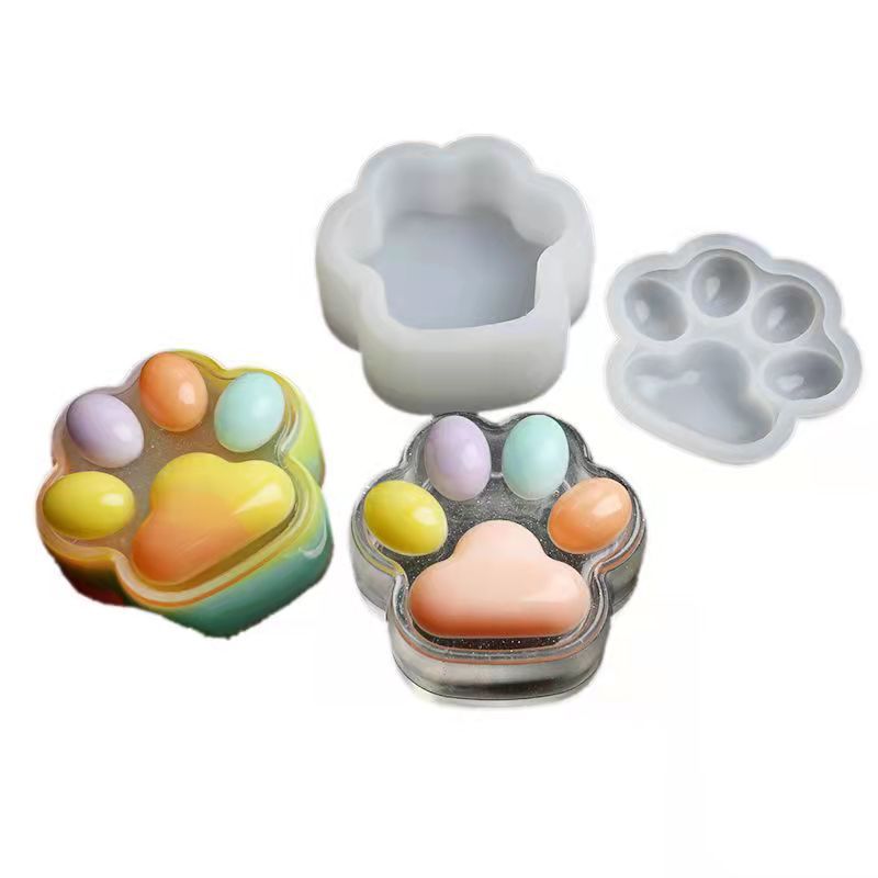 猫爪收纳盒模具diy水晶滴胶卡通猫爪盒子收纳摆台装饰品硅胶模具