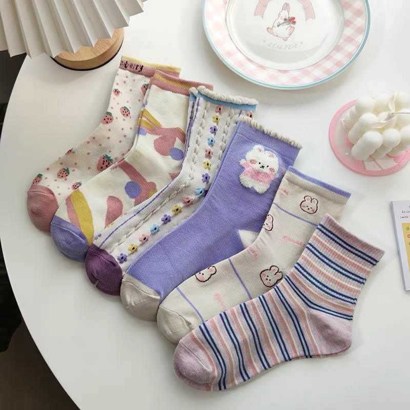 可爱甜美袜子女中筒女袜小兔子中筒袜子韩系学院风格休闲运动潮流