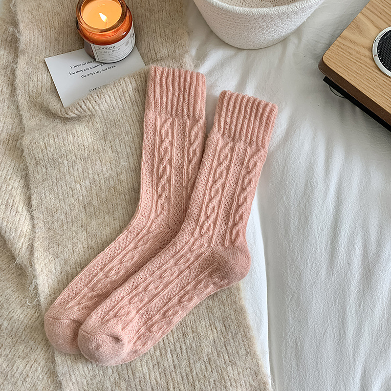 Wool Socks Women's Autumn and Winter Pile Style Tube Socks Fleece-lined Thickened Winter Warm Cashmere Twist Women's Stockings