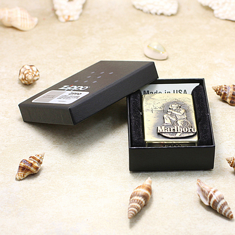 zippo打火机精雕贴章做旧万宝路牛仔-蹲姿