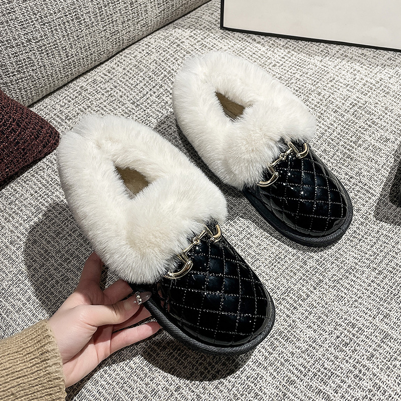 2022 New Winter Fluffy Cotton Shoes Women's Korean-Style Outer Wear Flat Warm Shoes Slip-on Pregnant Women's Loafers