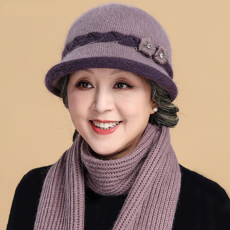 中老年人帽子女冬季老人奶奶妈妈老太太秋冬天兔毛加厚保暖毛线帽
