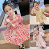 Korean children 2021 Girls summer paragraph temperament ventilation lattice Bubble Short sleeved Dress Rabbit Plaid skirt