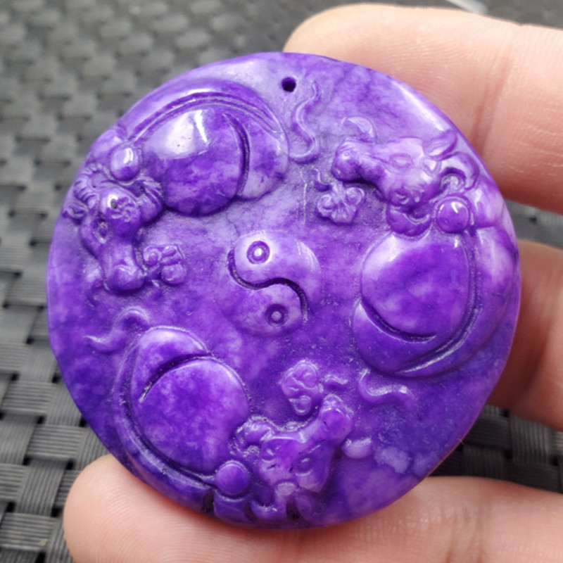 玉石挂件紫干青生肖牛挂件蓝田玉生肖牛挂件紫色玉牌子玉挂件玉坠