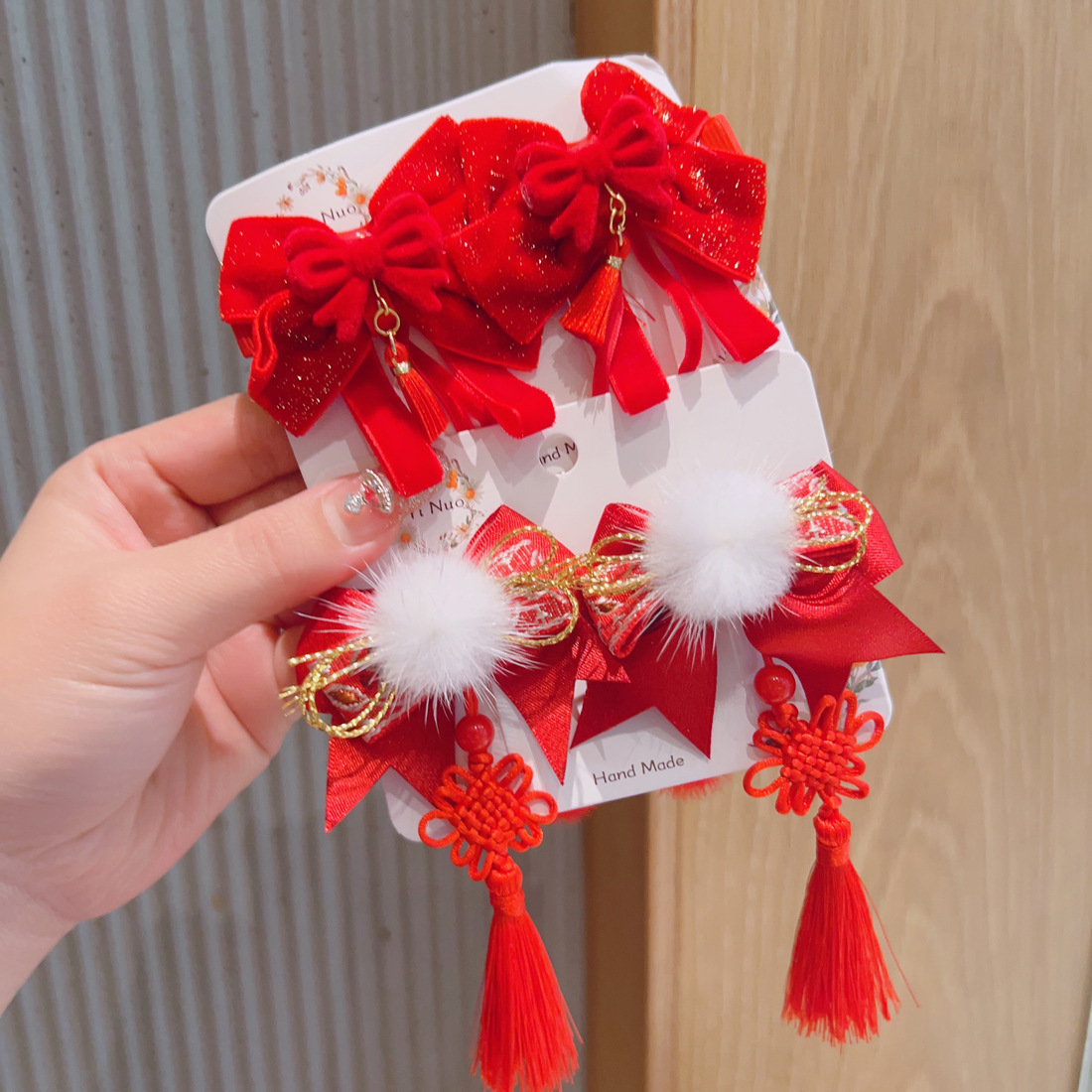 New Year Red Hairpin Girls' Chinese Style Tassel Hairpin Festive Red Bow Side Clip Super Fairy Ancient Style Hair Accessories