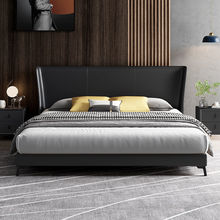 靠背软床家居1.8m轻奢实木床实木框架简约科技布卧室床气压床家具