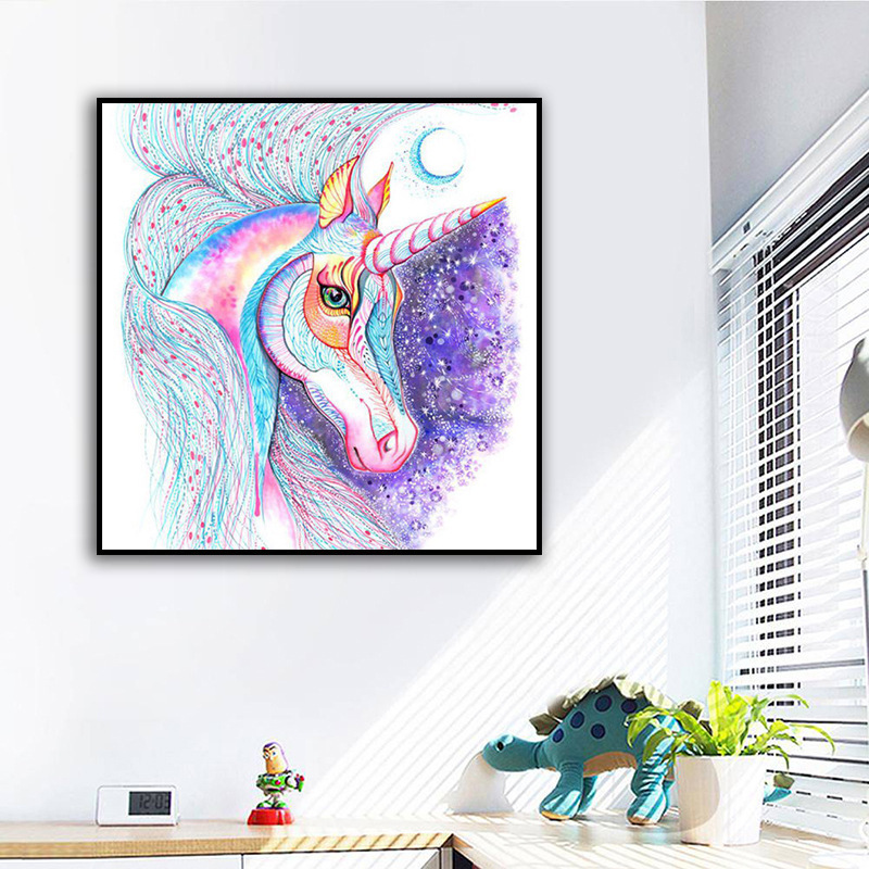 外贸新款5d钻石画七彩独角兽满钻diy钻石画客厅装饰画手工贴钻画