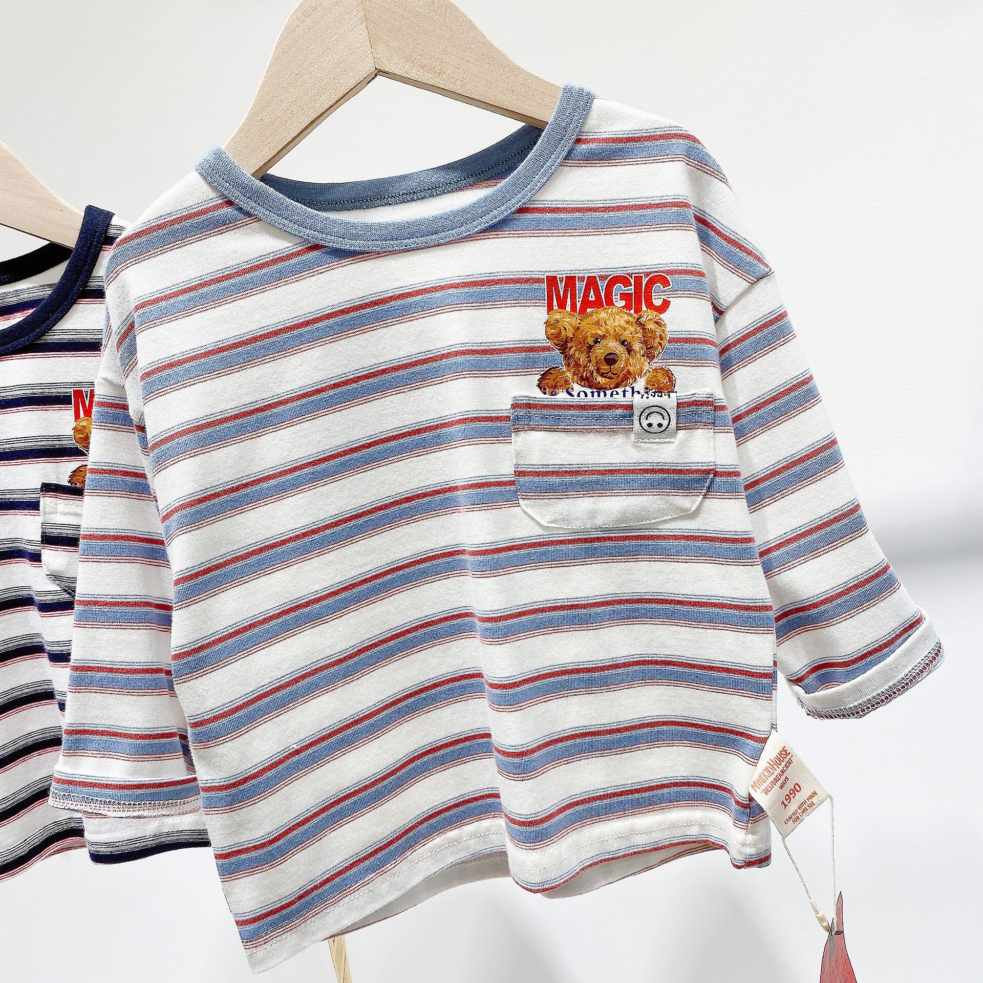 minina小勇士童装2021秋季新品儿童男女童长袖上衣条纹棉质t恤