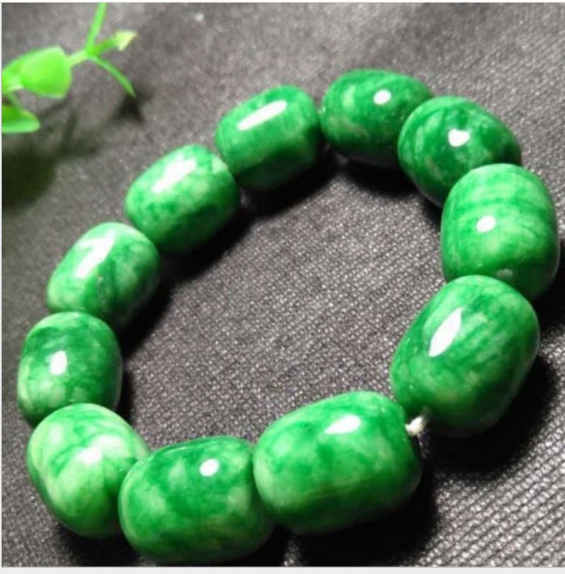 厂家批发干青翡翠桶珠手串铁龙生翡翠路路通手链玉石玉器直播货源