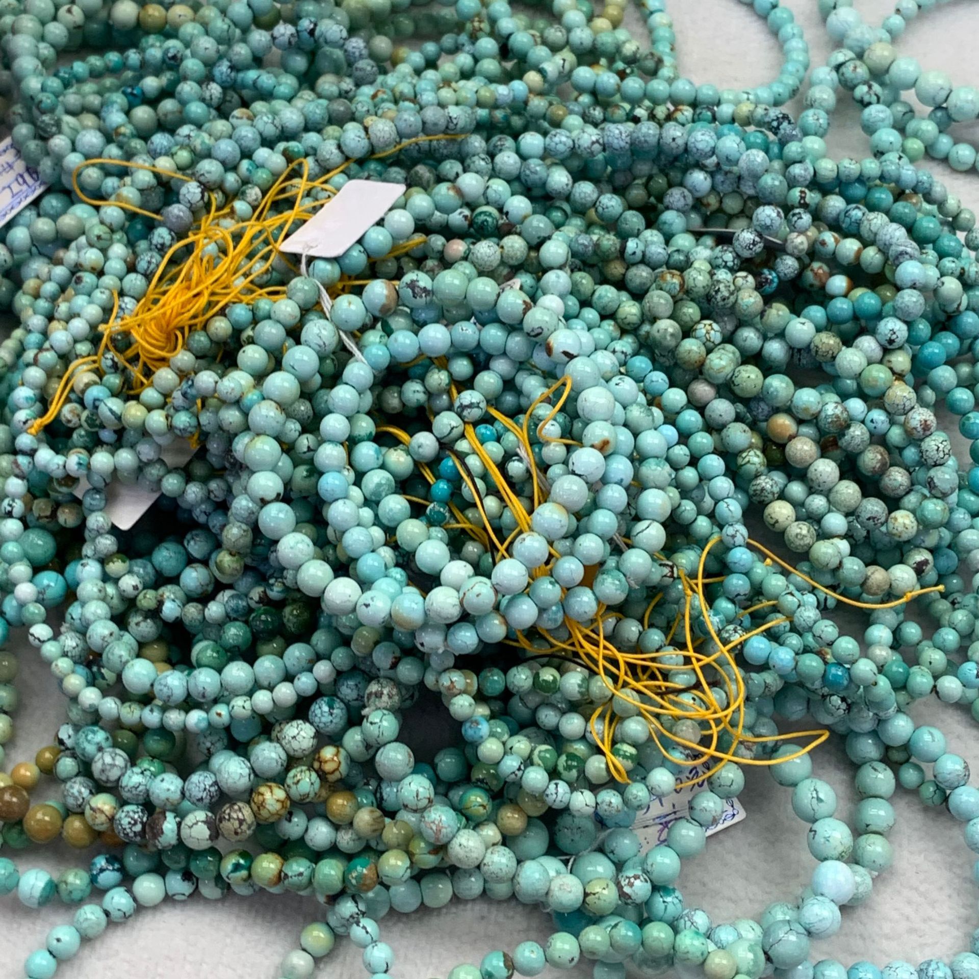 天然原矿绿松石老型桶珠圆珠手串高瓷单圈半宝石绿松石手链男女款