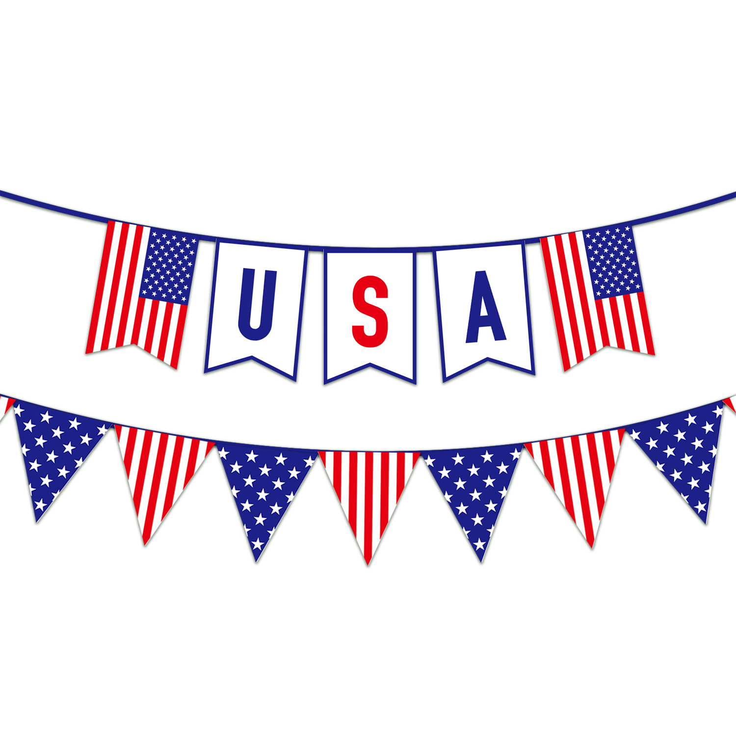 厂家美国独立日派对装饰拉花爱心桃心五角星国庆装饰串旗usa拉旗