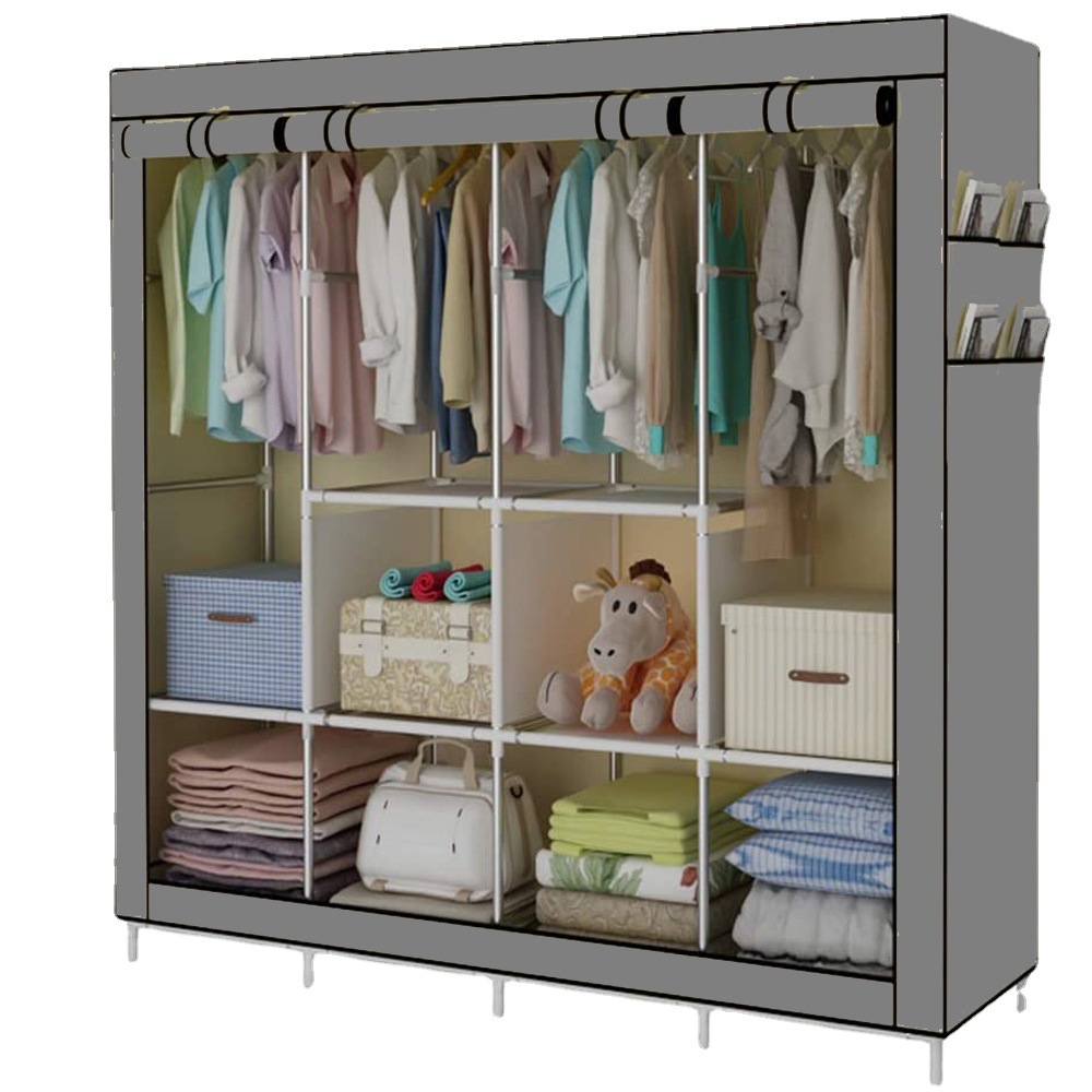Simple Wardrobe Single Dormitory Modern Simple Assembly Cloth Hanger Made of Cloth Economical Simple Non-Woven Fabric Wardrobe Storage Cabinet