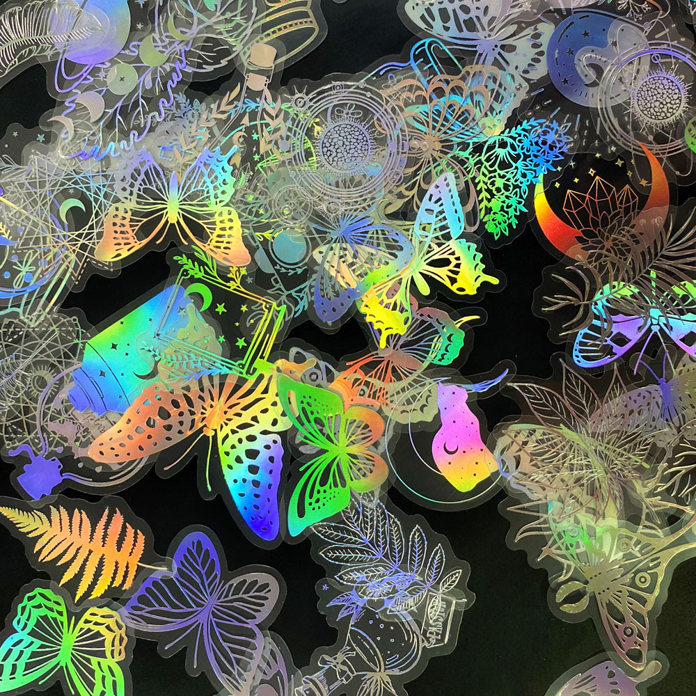 holographic stickers200透明pet创意蝴蝶diy复古镭射手帐贴纸包