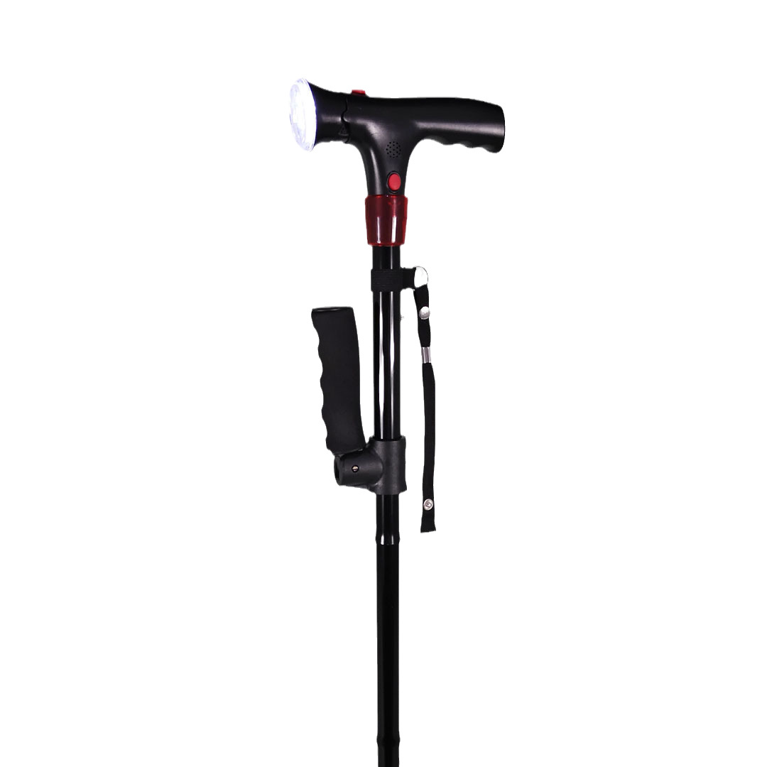 可伸缩拐杖折叠便携袋拐棍老人手杖防滑铝合金带灯多功能助行拐仗