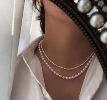 法式轻奢淡水珍珠蝴蝶结双层米珠项链双层小众设计2023新款锁骨链