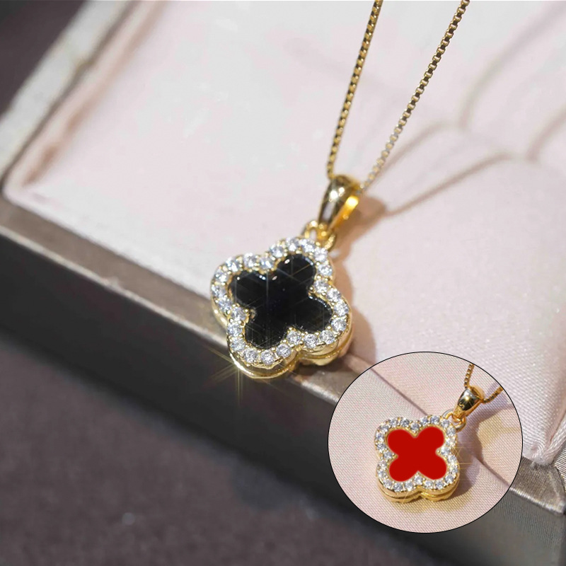 Japanese and Korean Fashion Simple Double-Sided Clover Micro Nail Necklace Female Fashion Ins Online Influencer Refined Street Shot Clavicle Chain Female