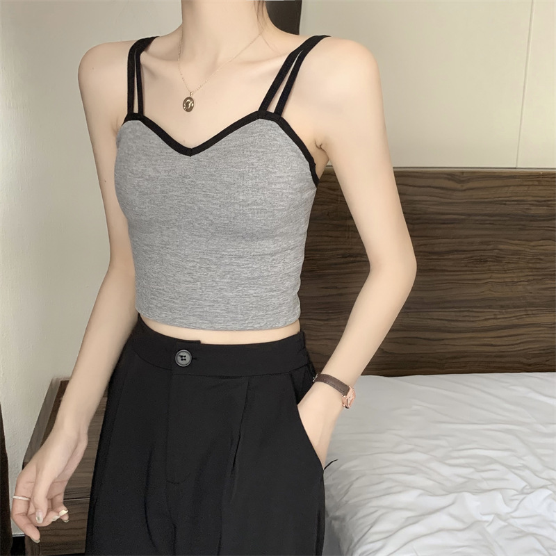 Popular Korean Style Hot Girl Sling Beautiful Back Vest with Chest Pad Wrapped Chest Girl Anti-Exposure Outer Wear Bottoming Tube Top