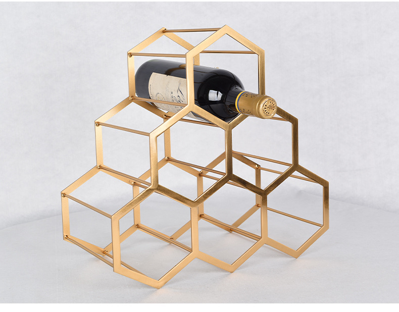欧式金属铁艺红酒架家用客厅简约葡萄酒架金色创意蜂巢酒柜展示架