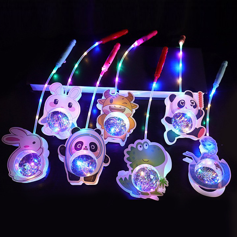 Spring Festival Lantern Festival Cartoon Luminous Portable Bounce Ball Portable Lantern Children's Toys Night Market Stall Supply Wholesale