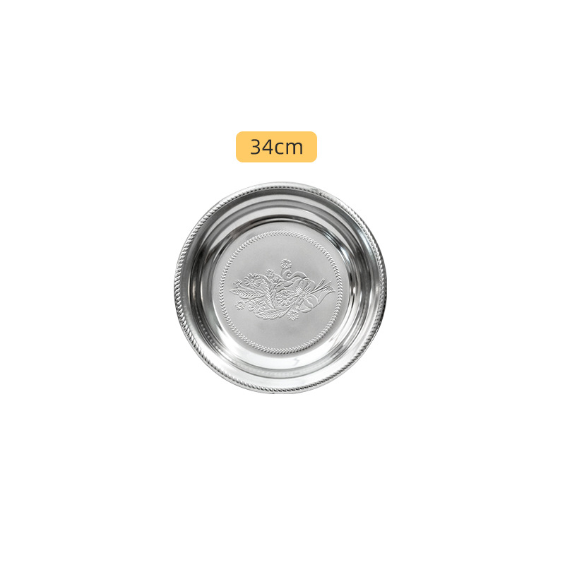 Hz70 Stainless Steel Vintage Thai Flower Plate Embossed Thai round Tray Hotel Multi-Purpose Cooking Plate Craft Plate