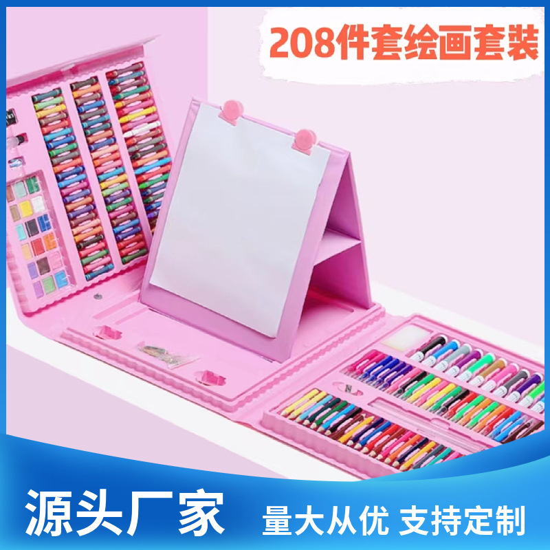 School Season 208 Pieces Student Art Supplies Crayon Children Painting Kit with Easel Board Watercolor Crayon Batch