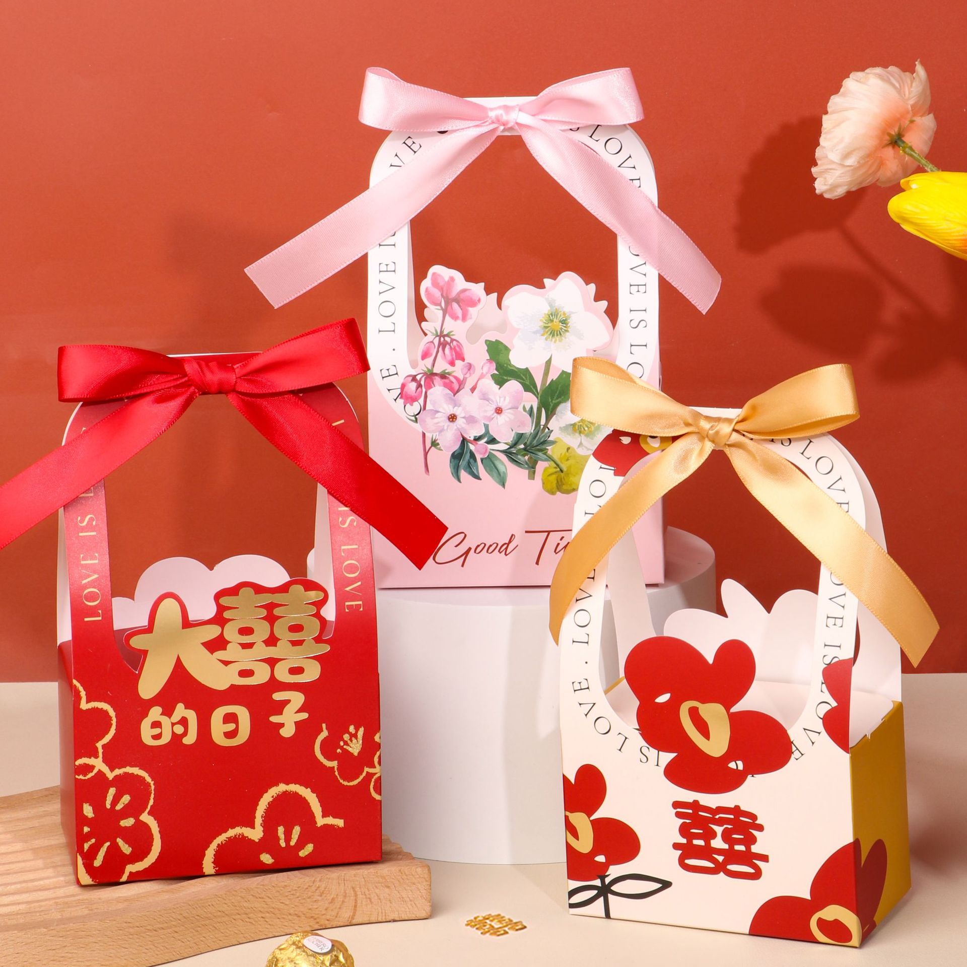 新款中式结婚喜糖盒批发ins风手提喜糖袋子空盒婚礼喜糖包装礼盒