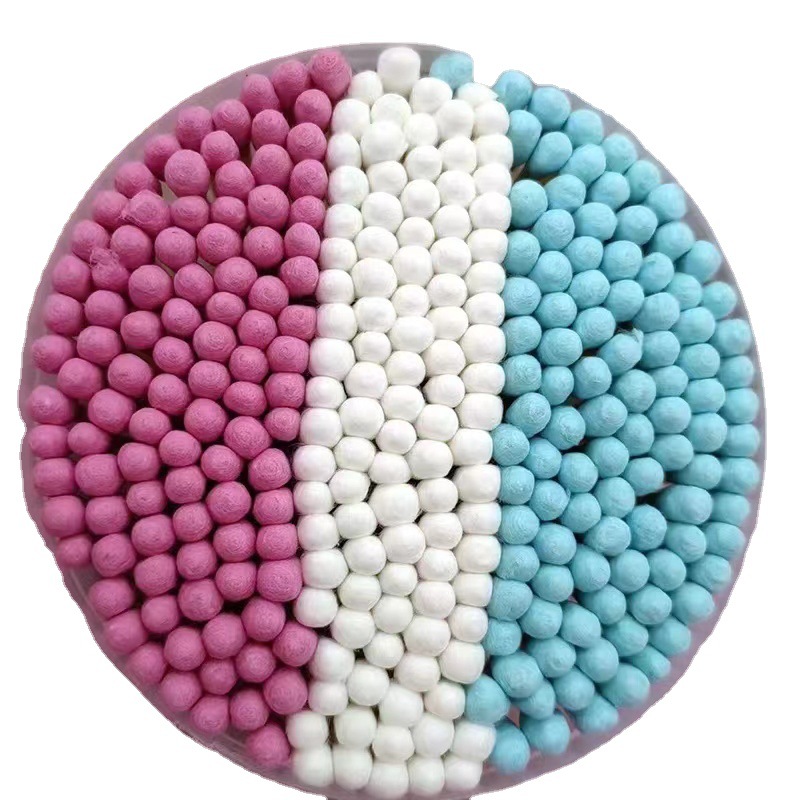 Color Cotton Swab Stick Disposable Makeup Cleaning Cotton Swab Manufacturers Double-Headed Makeup Ear Cleaning 300 PCs round Box Three-Color Cup