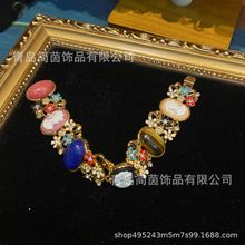 西洋中古铜镶嵌多色种天然石虎石青金石红色天然石搭配卡梅奥椭圆