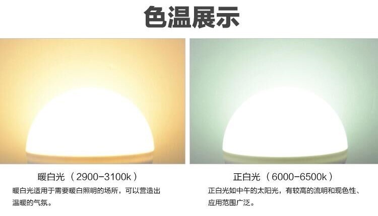 led龙珠泡白光暖白光三色灯泡照明家用灯具e27大螺口大功率9w球泡