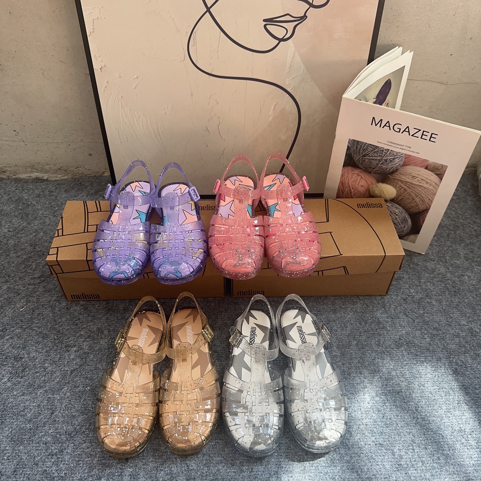 2024夏季新款女鞋包头凉鞋水晶果冻沙滩鞋-阿里巴巴