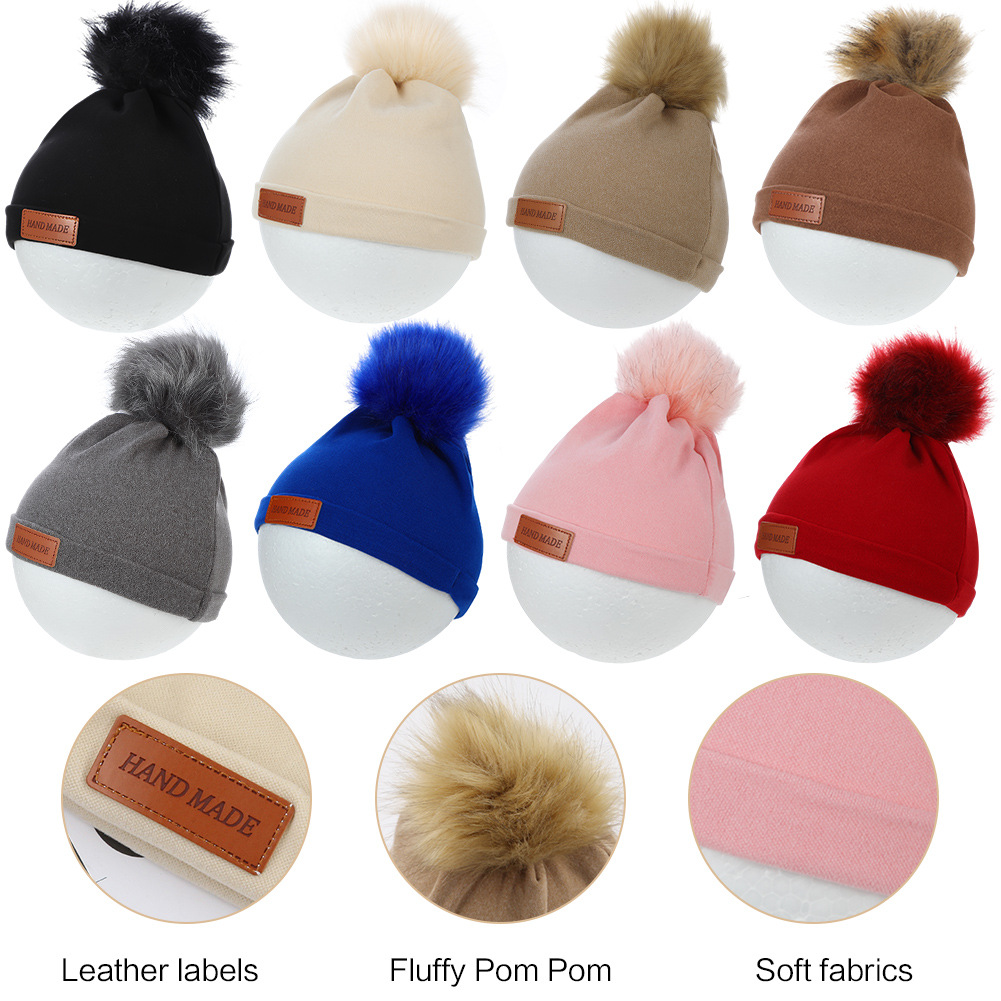 Cross-Border New Arrival Labeling Children Sleeve Cap Autumn and Winter Imitation Cashmere Baby Big Fur Ball Headgear Protection Baby Warm Beanie
