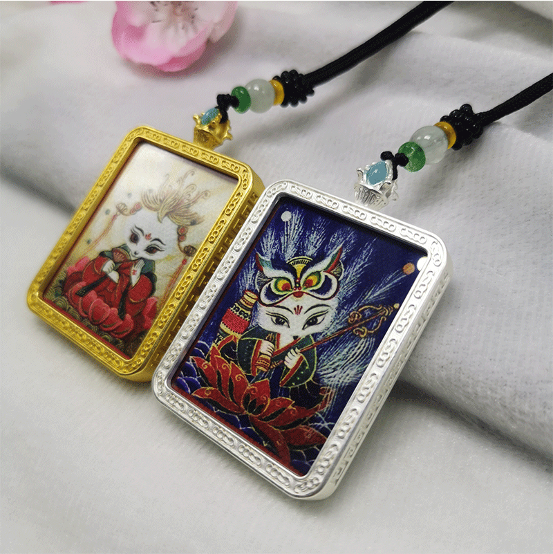 新款非手绘九尾狐仙唐卡吊坠红狐仙娘娘佛像挂坠一件代发旅游纪念