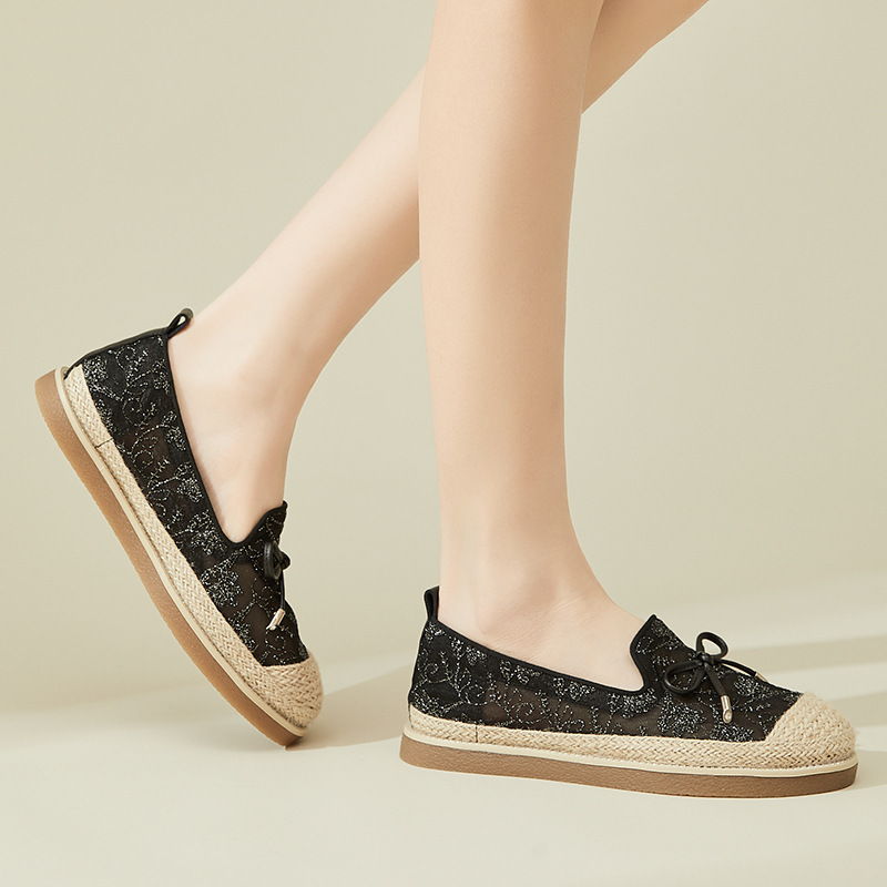 小香风渔夫鞋2024夏季新款时尚平底草编懒人一脚蹬浅口简约乐福鞋