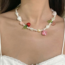新品重磅樱桃草莓骰子多元素吊坠珍珠项链Y2K锁骨链女网红颈链潮