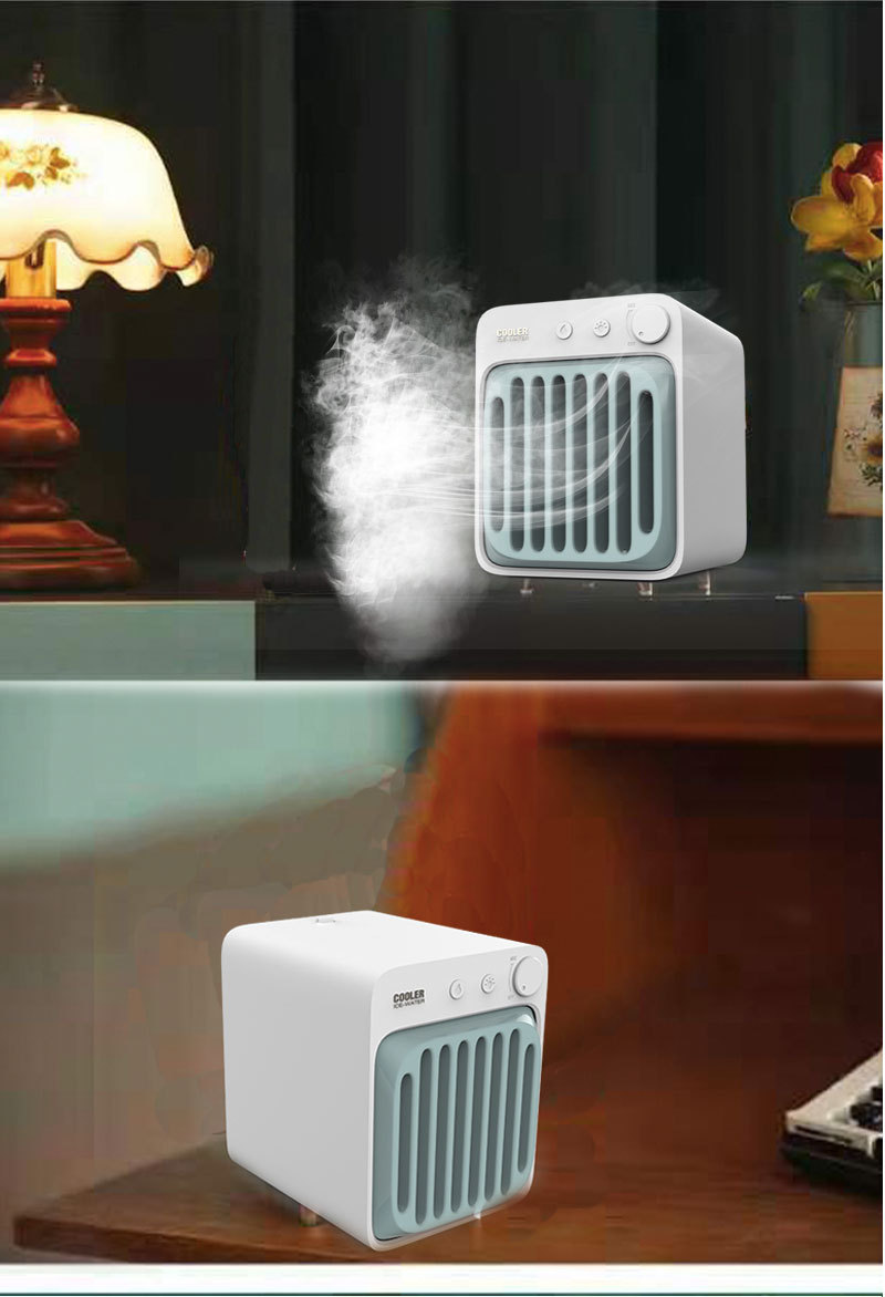 工厂跨境2021水冷冰晶加湿喷雾风扇家用便携充电空调扇桌面冷风机