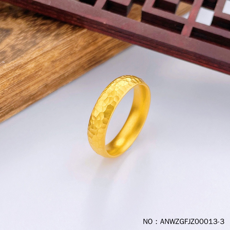 【正品保真】足金9999戒指古法实心固口情侣戒指锤纹男女黄金圈戒