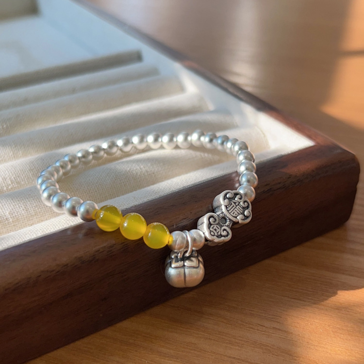 99纯银diy古法传承银珠柿柿如意福手串手链女新款轻奢5m银饰品批