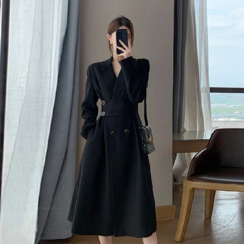 French Hepburn Style Business Suit and Dress Women's Large Size Fat Sister Small Waist Slimming Elegant High Sense Autumn and Winter