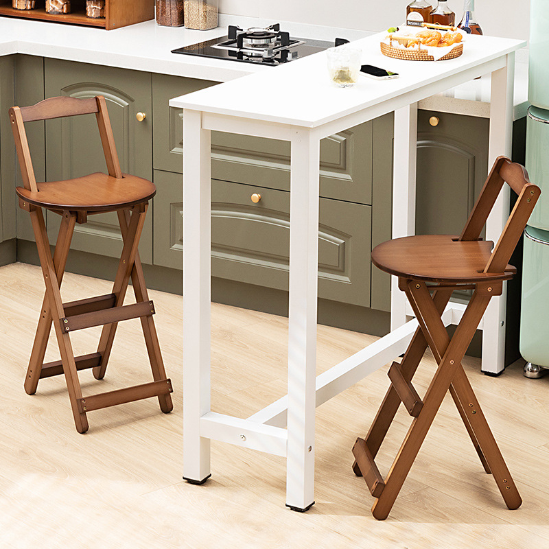 Foldable Bar Stool High Stool Home Cashier Bar Restaurant Chair Living Room Backrest Solid Wood Modern Minimalist