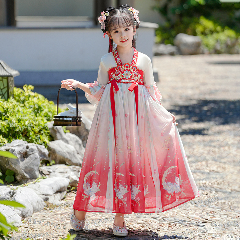 2024新款汉服女童唐制刺绣儿童古装超仙连衣裙中国风襦裙夏季批发