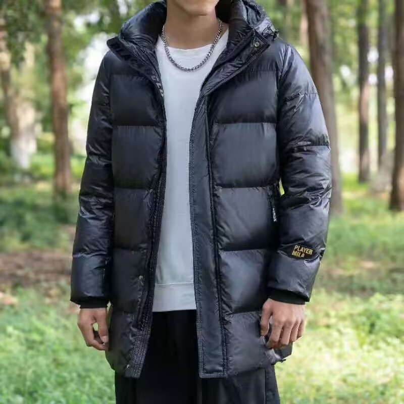 2023冬季新款连帽长款黑金羽绒服男保暖休闲时尚宽松上衣-阿里巴巴