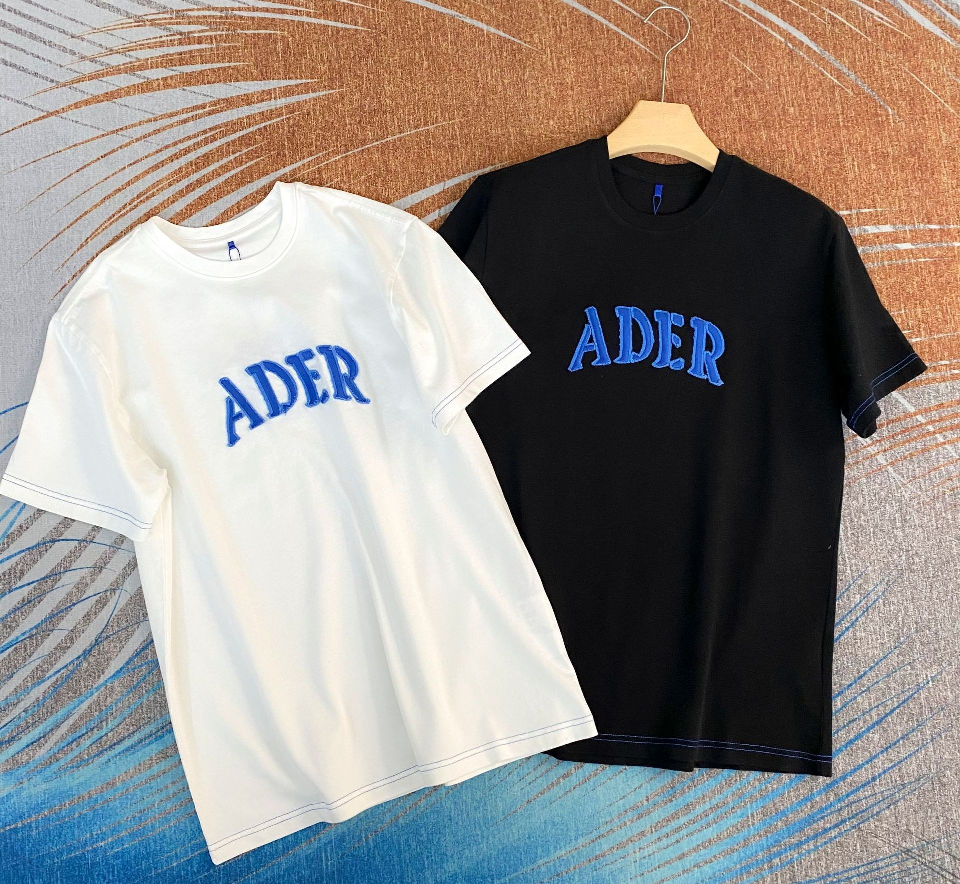 ader短袖22新款牛仔绣字母夏季潮牌圆领t恤女宽松男女同款情侣装