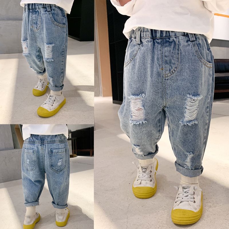 男童破洞牛仔裤薄款夏季宝宝洋气乞丐裤宽松小童长裤春秋儿童裤子