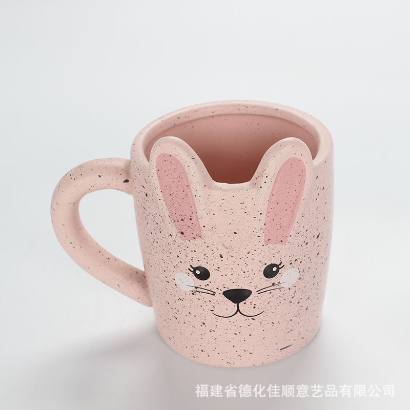 Creative Gift Advertising Special-Shaped Animal Cup Pink Bunny Ceramic Cup Crafts Export 3D Ceramic Mug