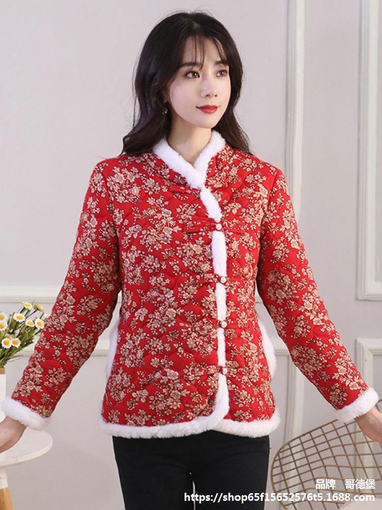 国风山东农村花棉袄女冬季新款东北大花袄村姑服装妈妈棉服棉衣