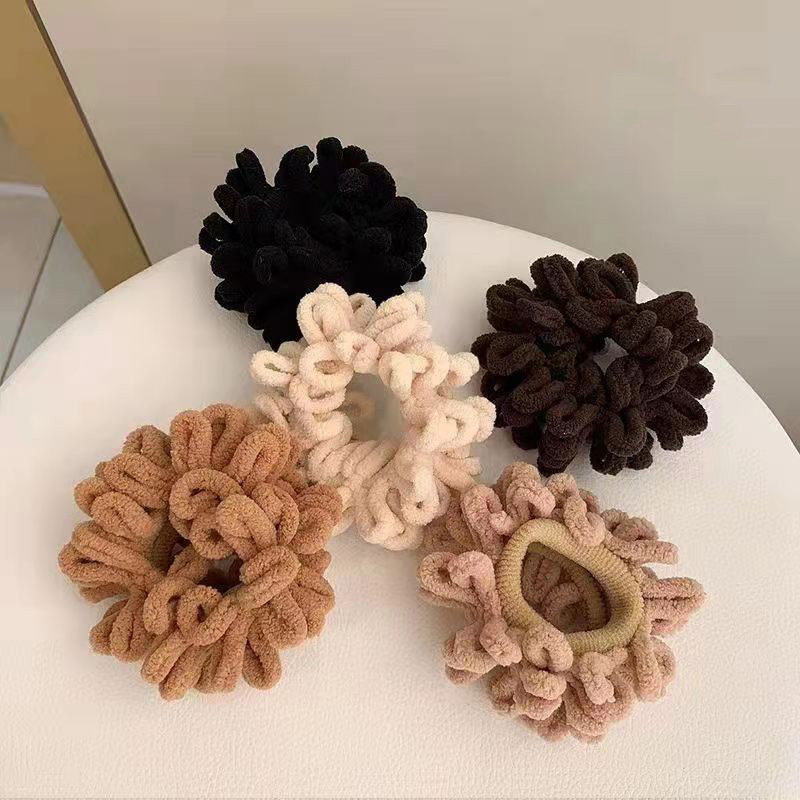 plush spring and autumn smiley face large intestine hair rope hair band female ins mori tie hair rubber band simple style headwear