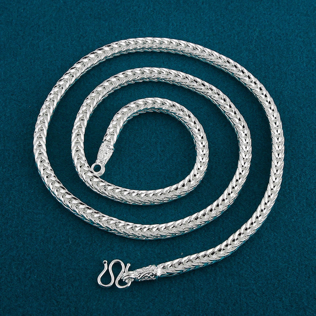 正品s999纯银狐尾链时尚霸气粗款足银四方蛇骨情侣项链送男友礼物