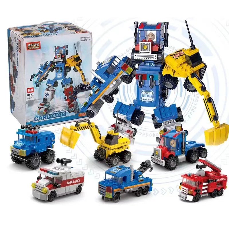 8531儿童六合一汽车机器人积木拼装玩具男孩子小颗粒拼图礼物跨境