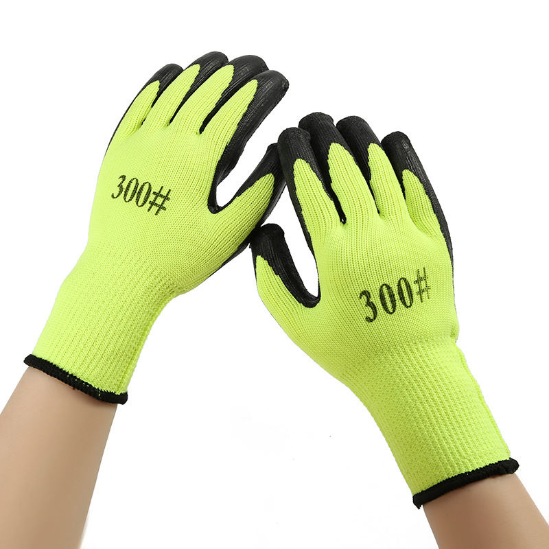 劳保手套工地施工毛圈黑皱胶手套保暖防滑柔软工人手套厂家批发