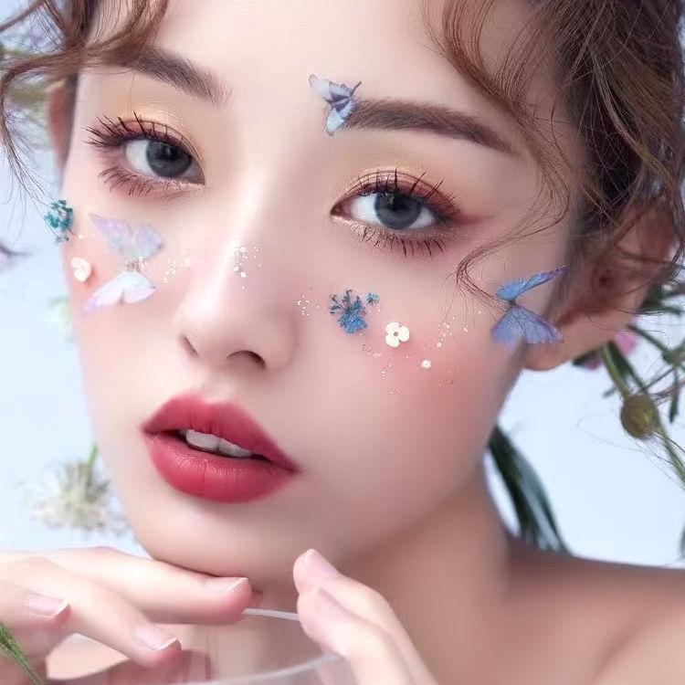 流行眼妆薄纱小蝴蝶贴脸饰品钻化妆新娘儿童舞台珍珠妆面脸部装饰